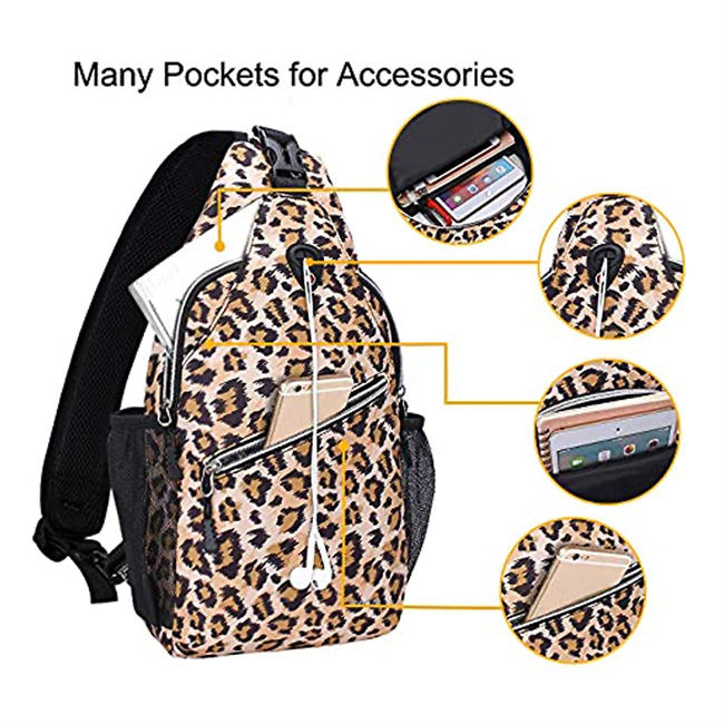 Mini Sling Backpack,Small Hiking Daypack Pattern Travel Outdoor Sports Bag, Leopard Print