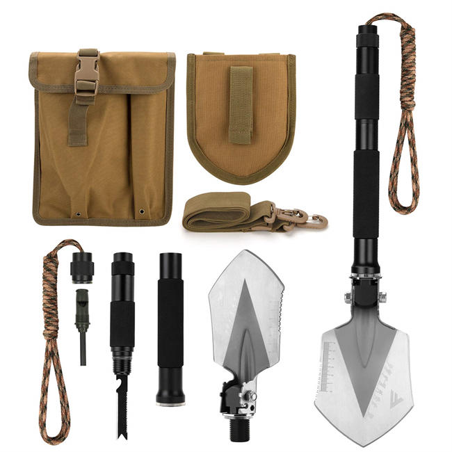 Military Folding Shovel Multitool (C1) - Portable Foldable Survival Tool - Entrenching Backpack Equipment for Hiking Camping Emergency Car - Gifts for Men Dad Husband, Fathers Day