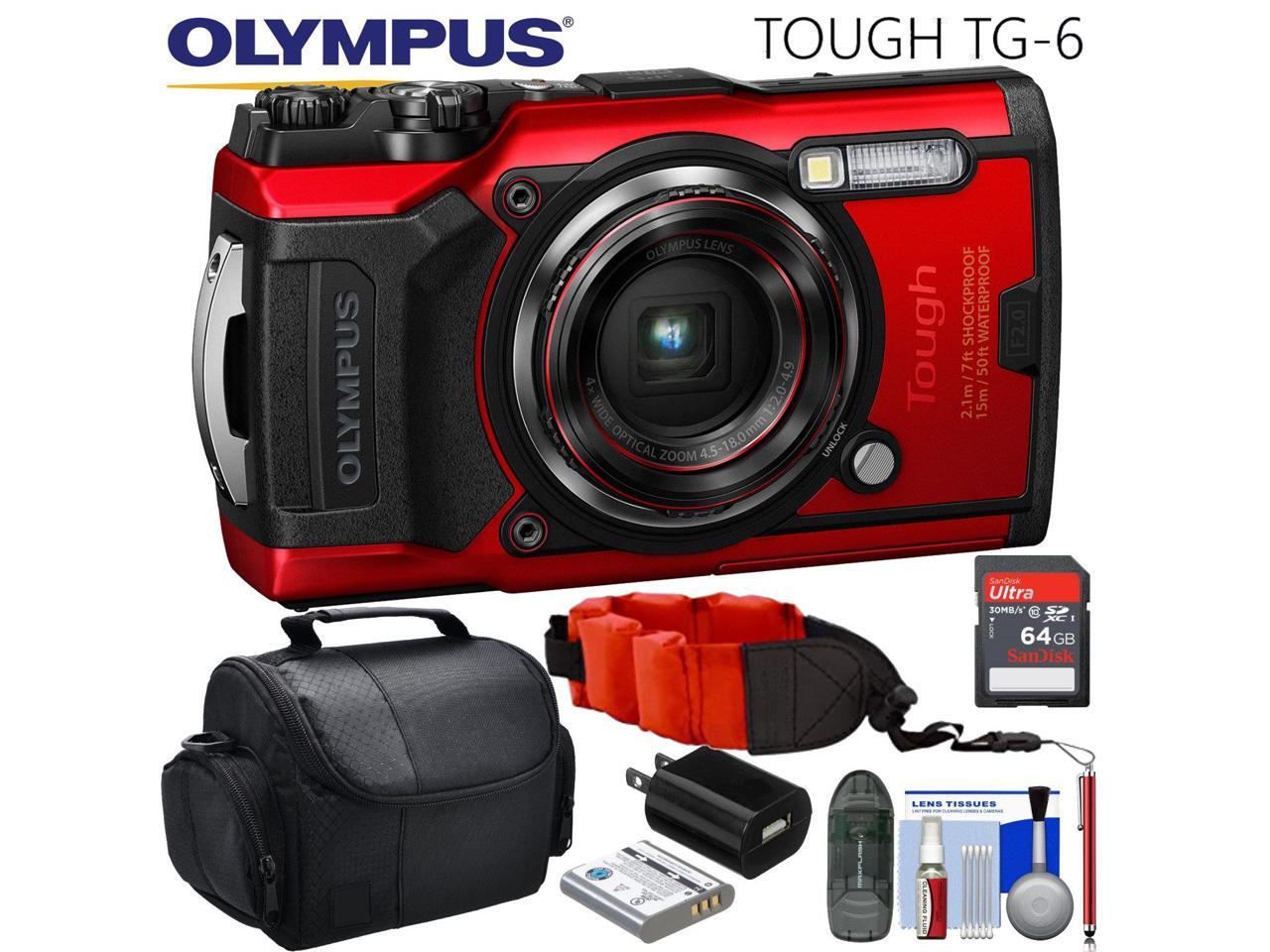 Olympus Tough TG-6 Digital Camera Essentials Bundle (Red)